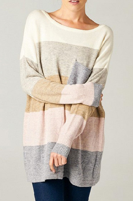Let It Snow Striped Sweater-Light Pink