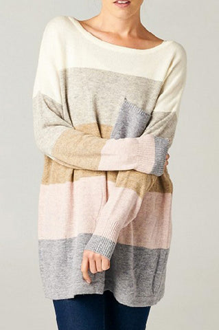 Let It Snow Striped Sweater-Light Pink