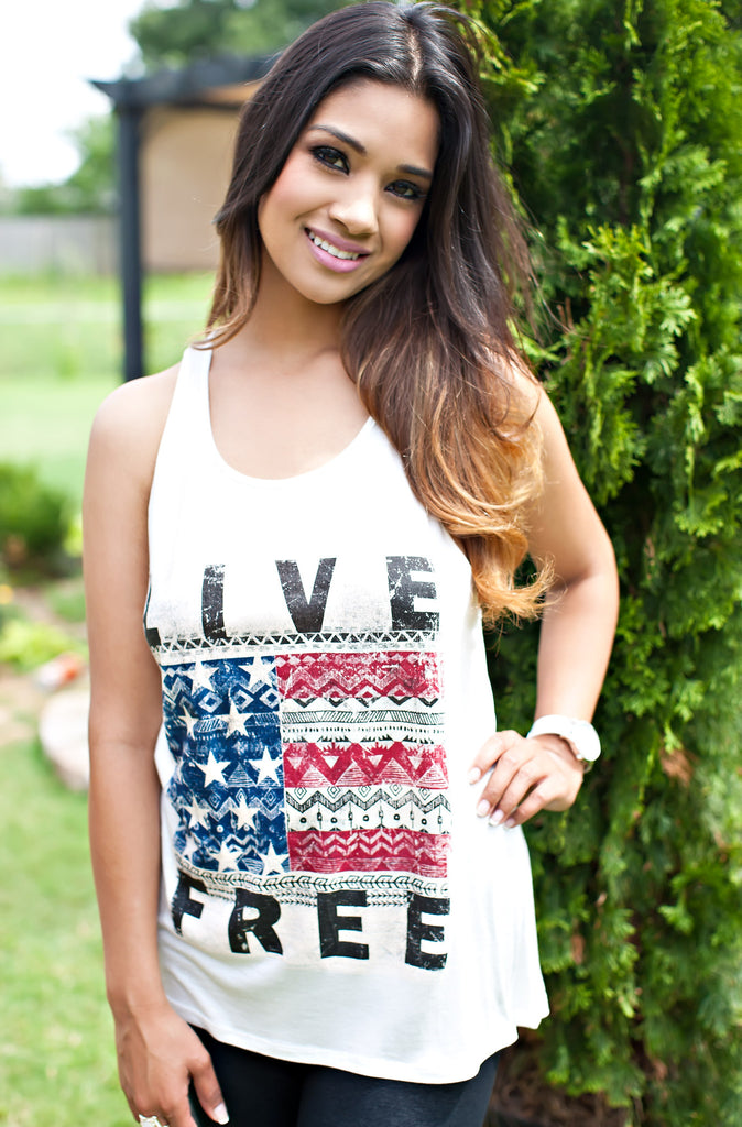 Live Free Top- White