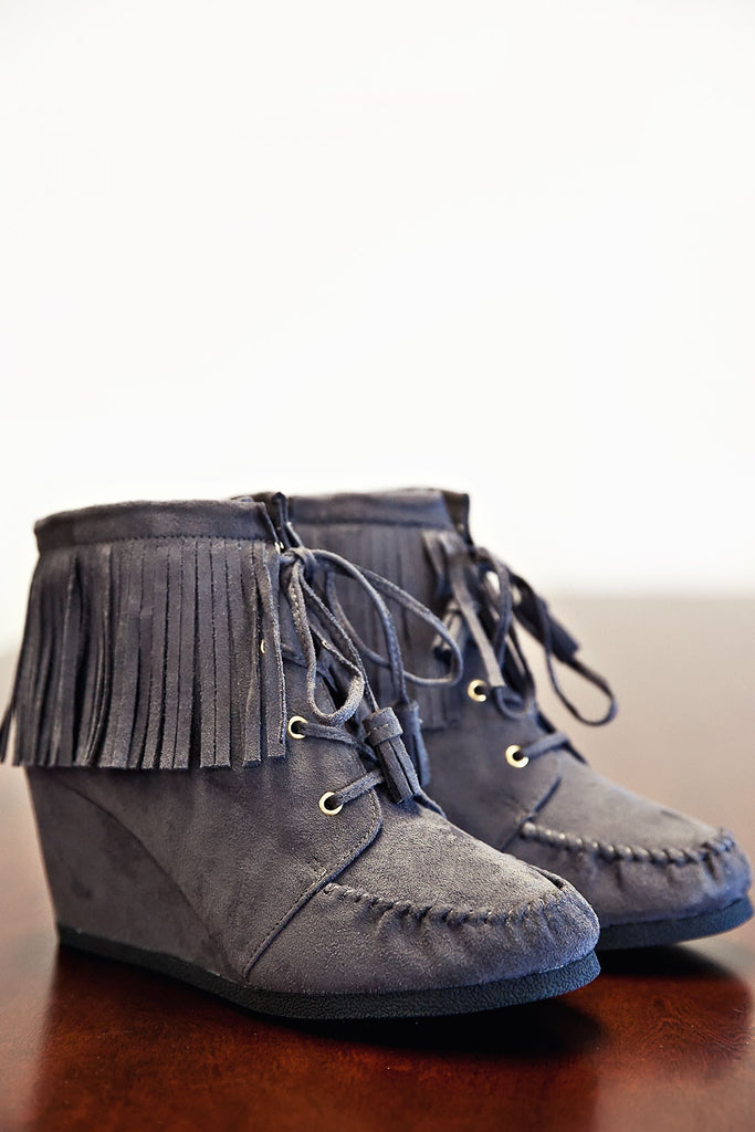 Fringe Love Booties-Grey