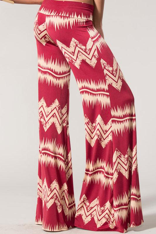 Fashionably Desired Print Bottoms-Burgandy