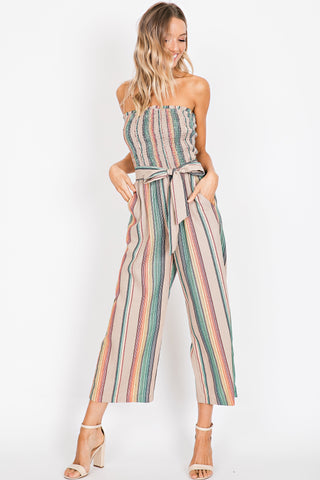 Striped Jumpsuit-Taupe