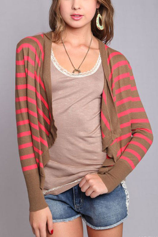 Penny Lane Striped Cardigan-Mocha