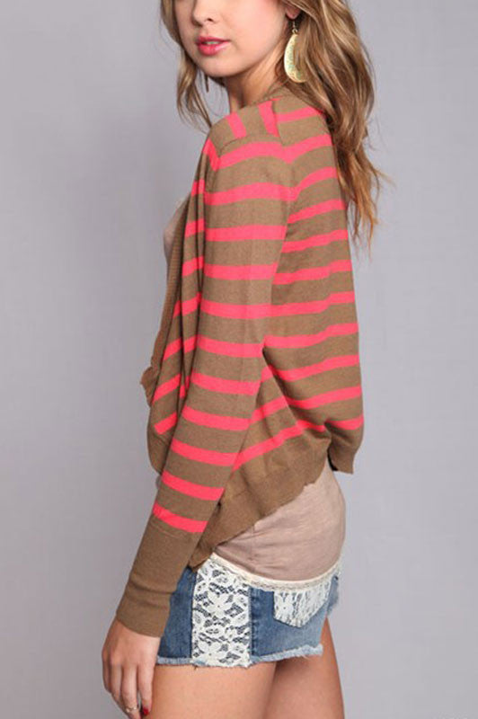 Penny Lane Striped Cardigan-Mocha