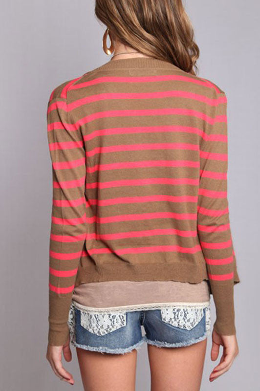 Penny Lane Striped Cardigan-Mocha