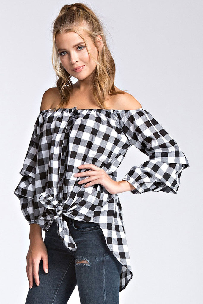 Off The Shoulder Plaid Top