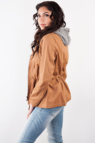 Jacket With Fleece Hoodie-Camel