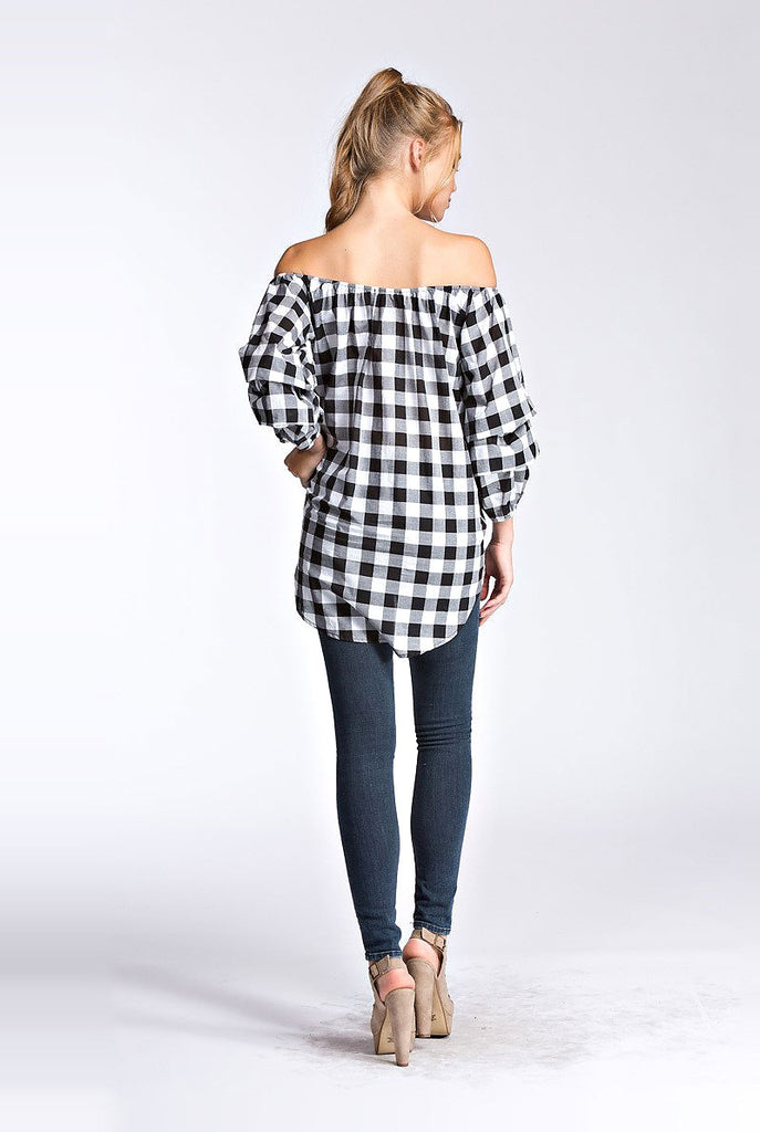 Off The Shoulder Plaid Top