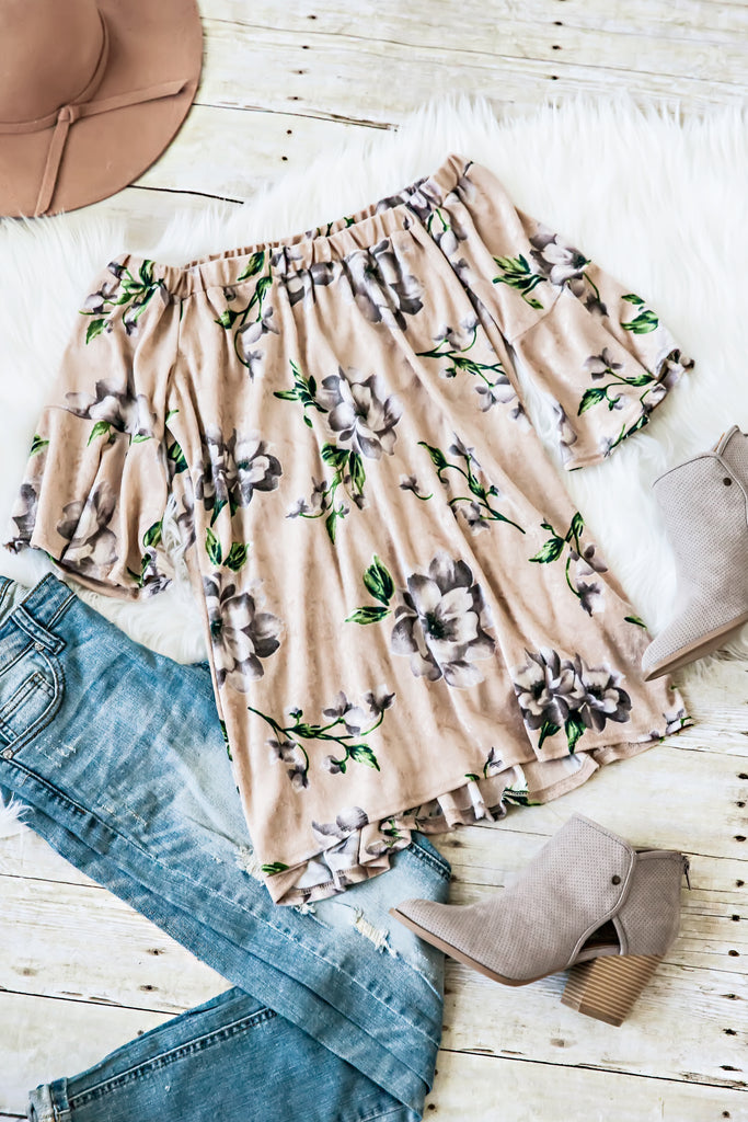 Velvet Floral Off The Shoulder Top