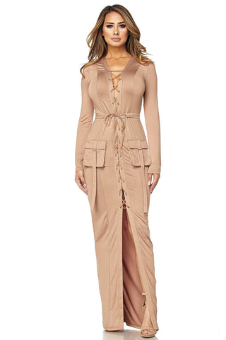 Take Me Out Maxi Dress-Taupe