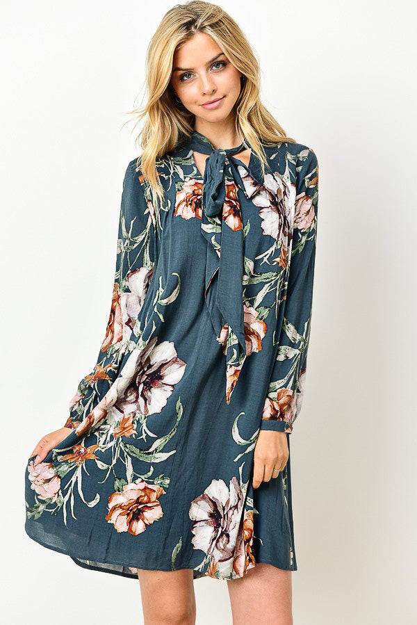 Feelin' Good Floral Dress-Teal