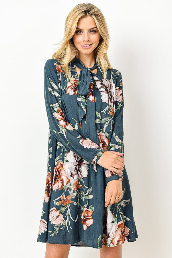 Feelin' Good Floral Dress-Teal