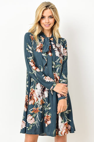 Feelin' Good Floral Dress-Teal