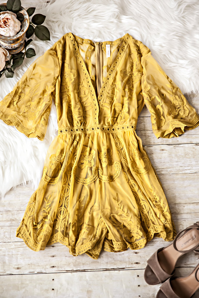 DAYDREAM LACE ROMPER-Mustard