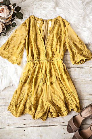 DAYDREAM LACE ROMPER-Mustard