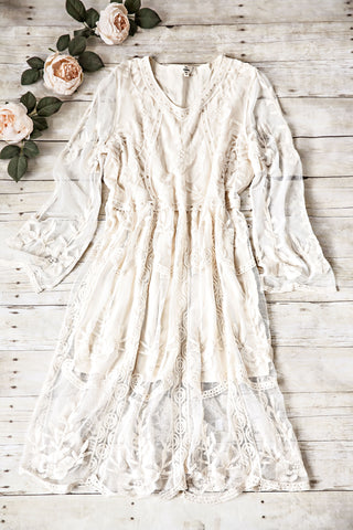 Embroidered Mesh Dress-Natural