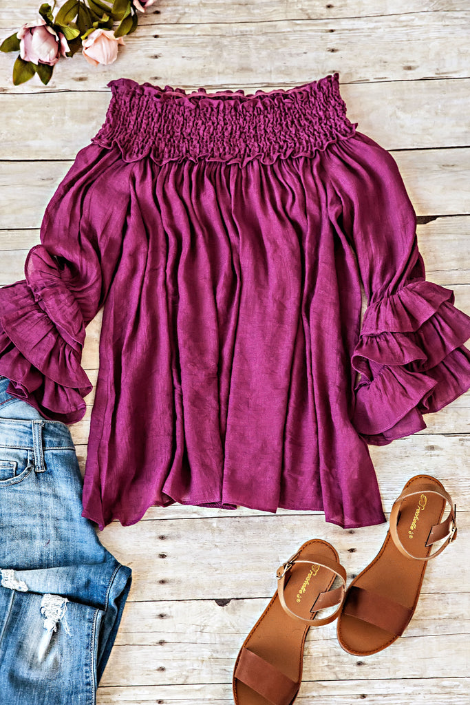 LONG SLEEVES RUFFLED OFF SHOULDER TOP