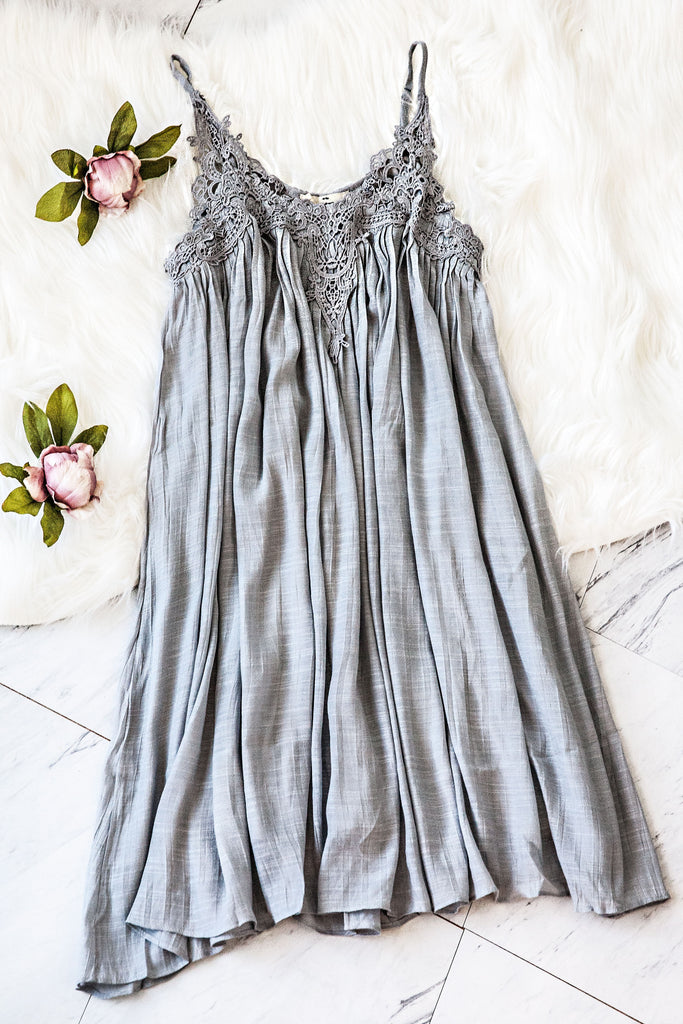 Crinkle Crochet Dress-Grey