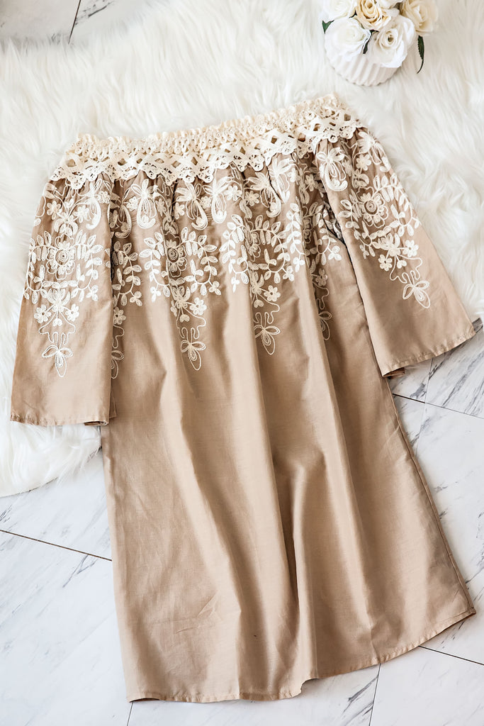 LOUISE OFF THE SHOULDER EMBROIDERED DRESS