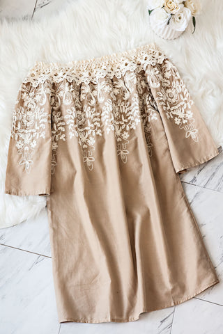 LOUISE OFF THE SHOULDER EMBROIDERED DRESS