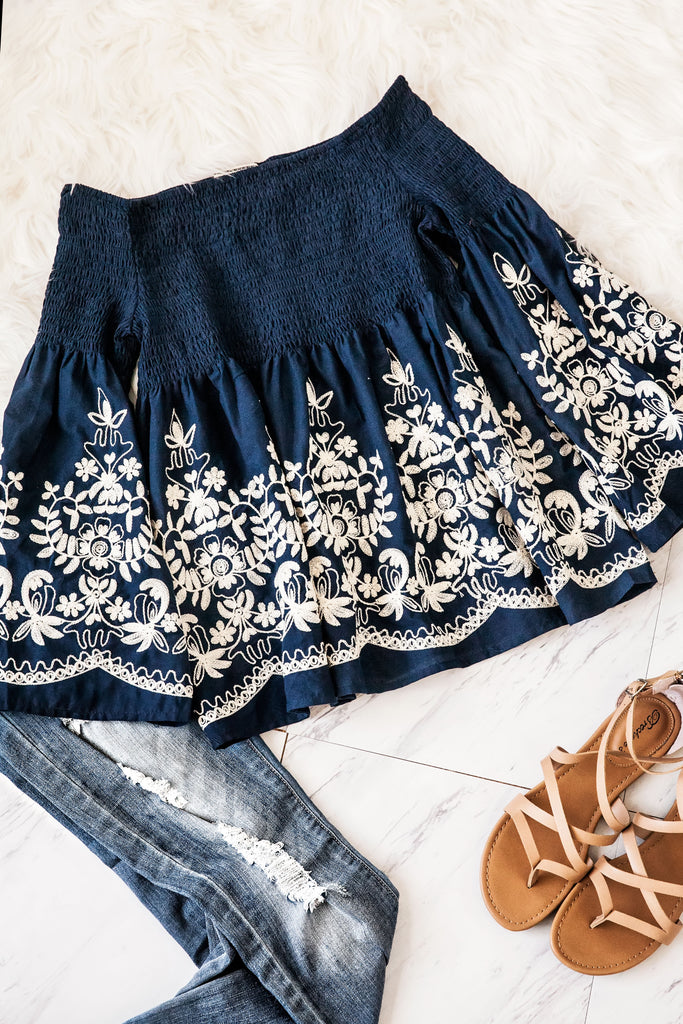 Off Shoulder Top With Ivory Embroidery