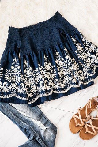 Off Shoulder Top With Ivory Embroidery