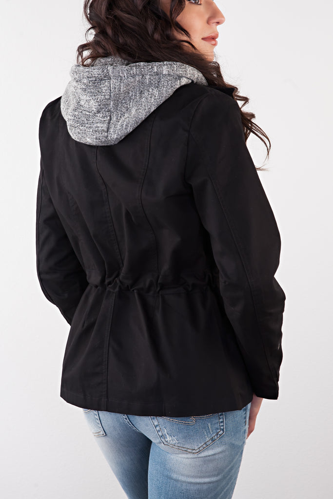 Jacket With Fleece Hoodie-Black