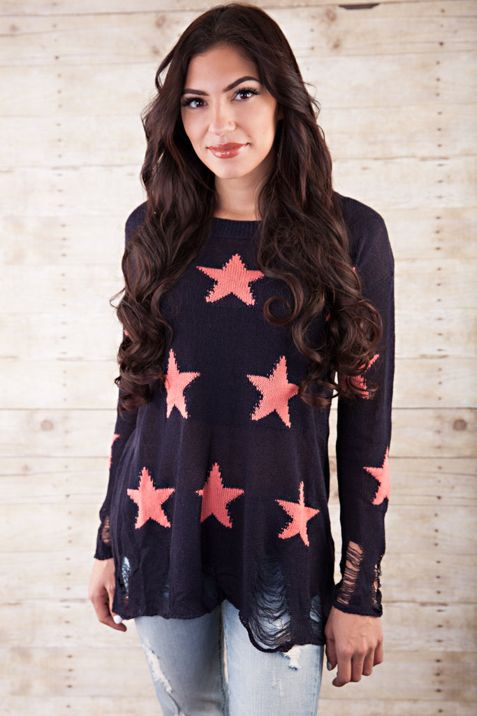 Star Print Sweater-Navy