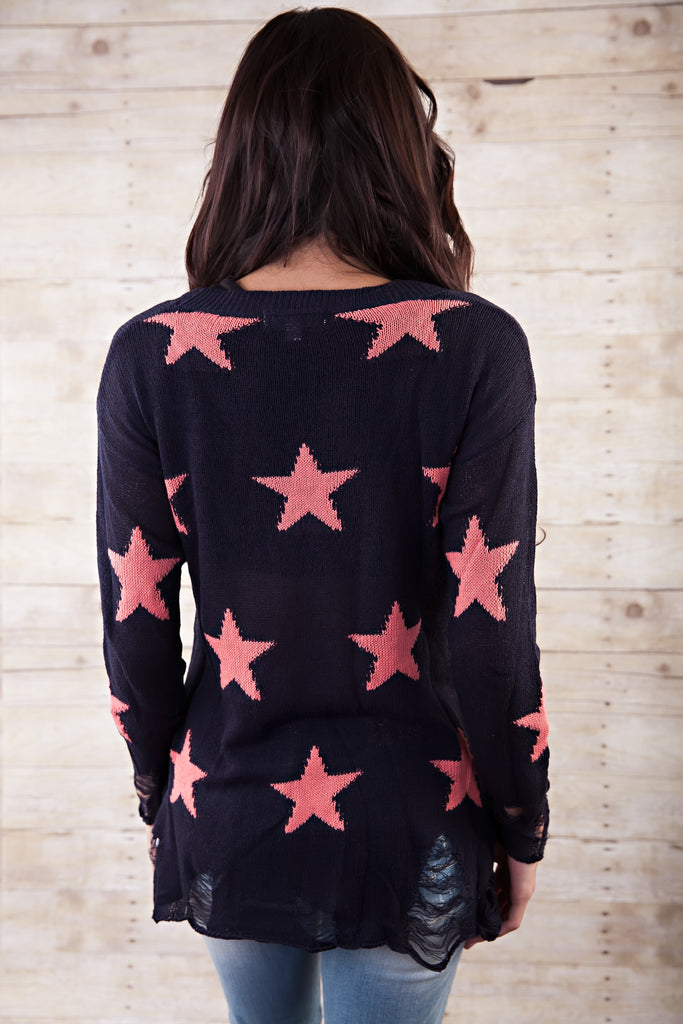Star Print Sweater-Navy