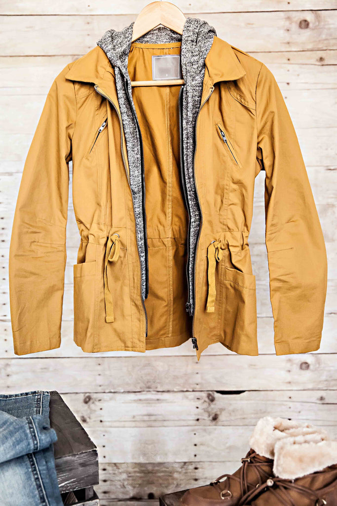 Jacket With Fleece Hoodie-Mustard