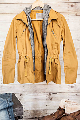 Jacket With Fleece Hoodie-Mustard