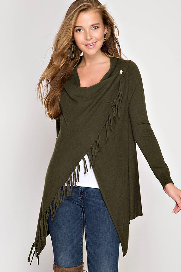 Lille Sweater Wrap-Olive