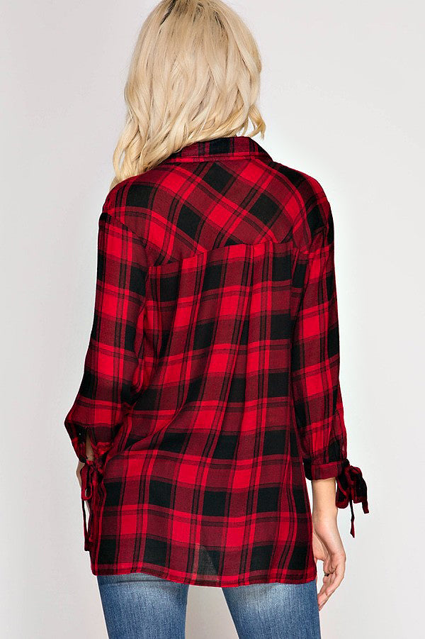 Plaid Top-Off White/Black