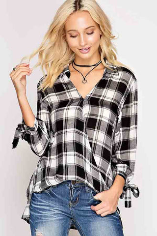 Plaid Top-Off White/Black