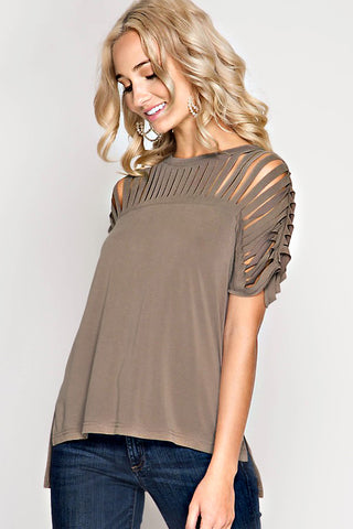 Front And Back Cut Outs Top-Taupe