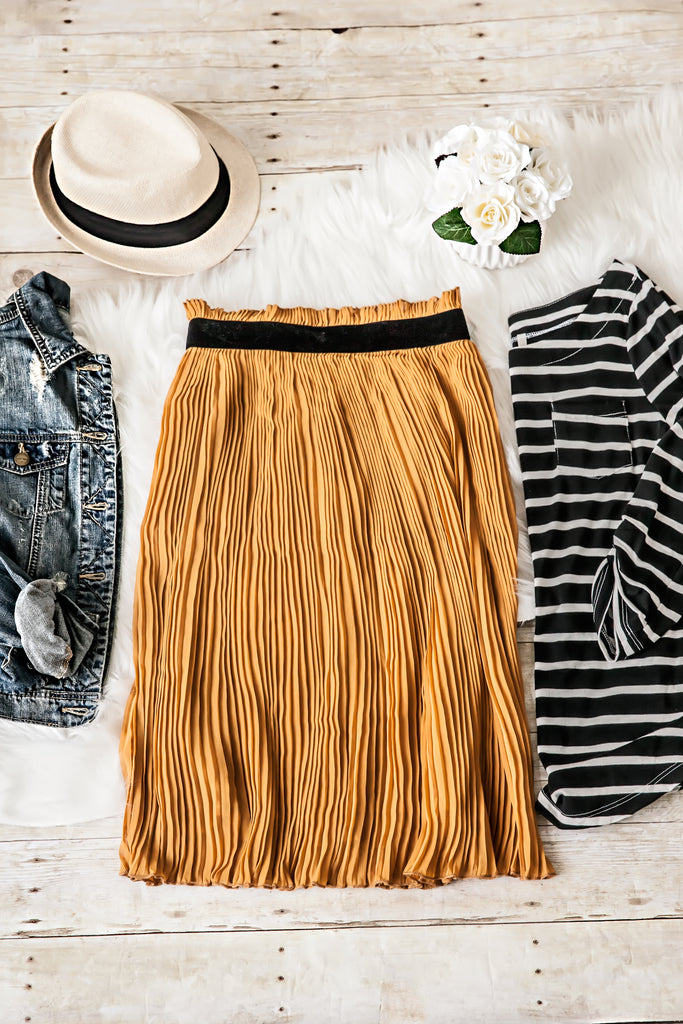 Pleated Skirt-Mustard