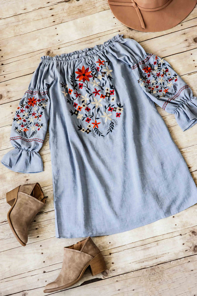 Farrah Embroidered Off The Shoulder Dress