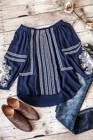 Navy Embroidered Top