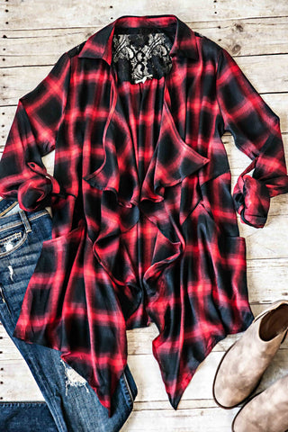 Plaid Lace Details Cardigan