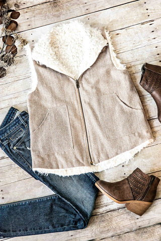 Herringbone Pattern Reversible Vest-Taupe