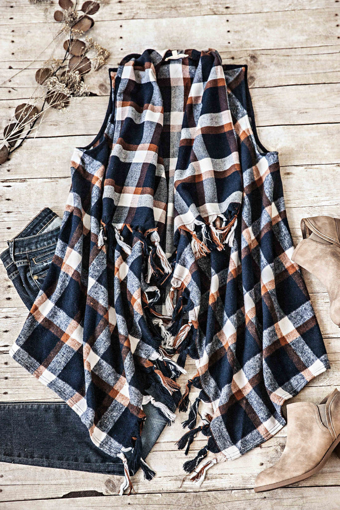 Tassel Trim Vest-Navy