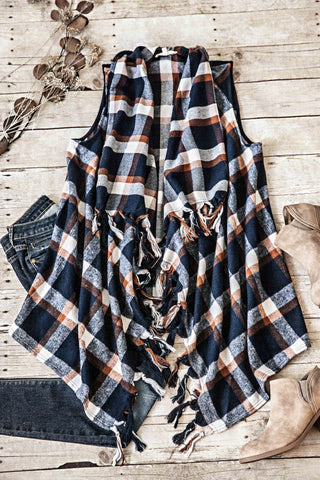 Tassel Trim Vest-Navy