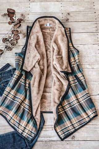 MARLOW PLAID VEST-BLUE