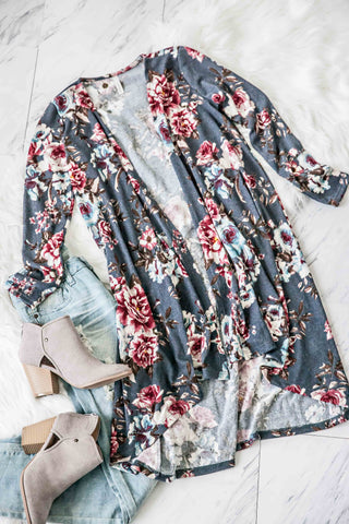 Floral Cardigan-Grey