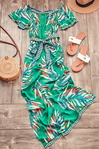 Isla Off The Shoulder Maxi Dress-Green
