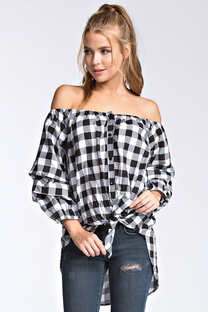 Off The Shoulder Plaid Top