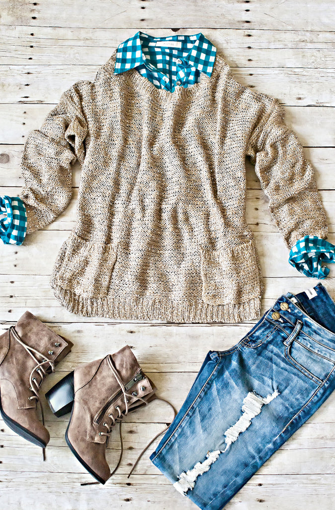 Adelle Sweater Top-Taupe
