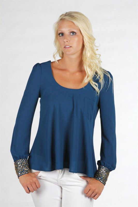 Blue Notes Embellished Cuff Top