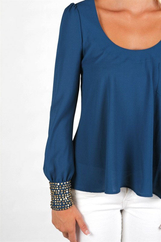 Blue Notes Embellished Cuff Top