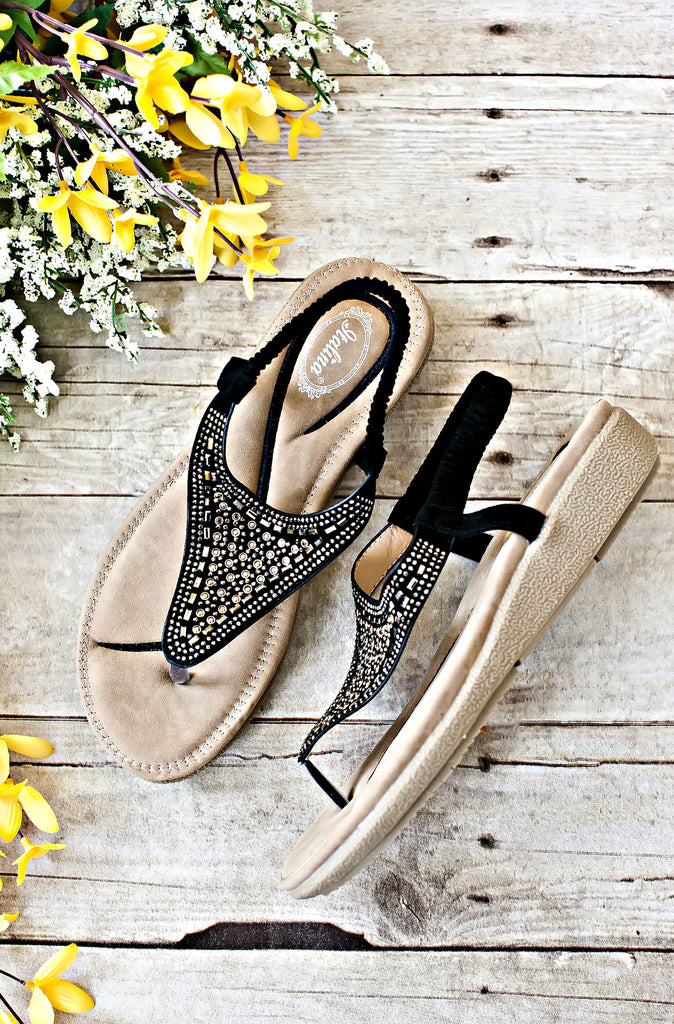 Comfort Zone Embellished Sandals-Black
